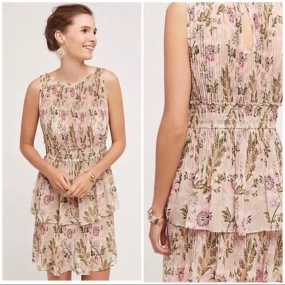 Anthropologie Plenty by Tracy Reese Terraced Garden Dress Floral Blush Pink S